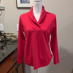 Women's Pink Red L.L.Bean Pullover Long-Sleeve Shawl Collar